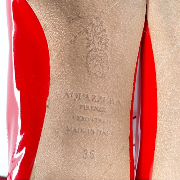 AQUAZZURA CHRISTY RED PATENT LEATHER ANKLE LACE UP POINTY TOE BALLET FLATS - Picture 10 of 13